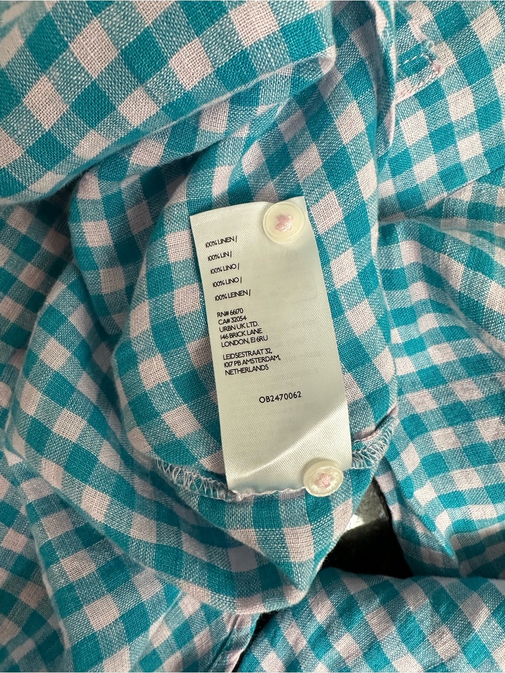 Maeve Linen Teal and White Gingham Button-Down Shirt Women - Picture 8 of 9